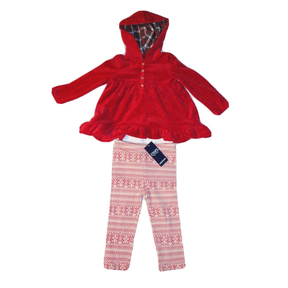 NWT Chaps Dress Tunic Legging Set Hooded Top Pants 18 M MRSP.38.00 Red Valentine